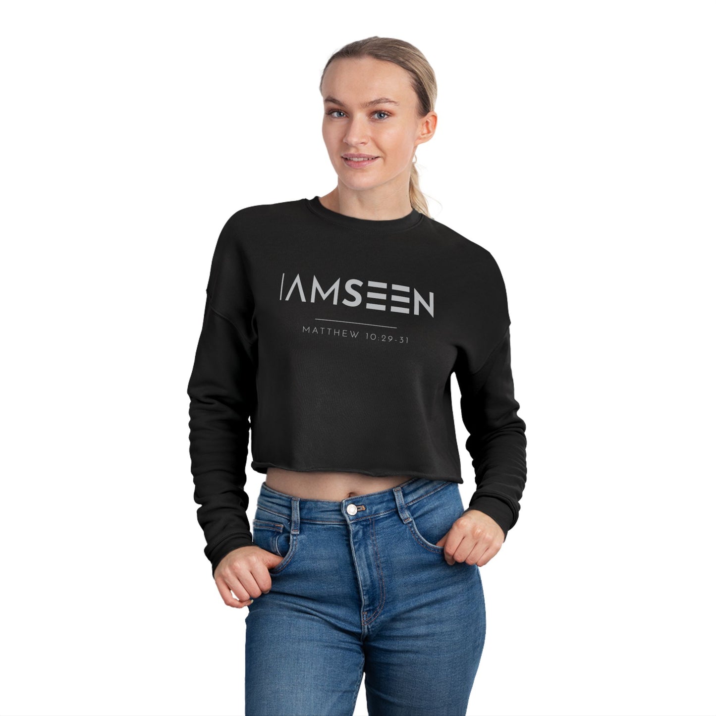 I Am Seen Cropped Sweatshirt - Matthew 10:29-31 Faith Graphic | Pure Print Edition