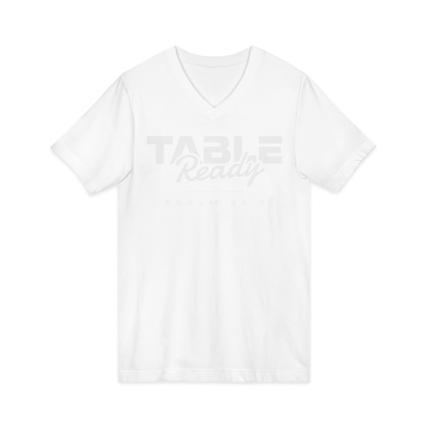 Table Ready V-Neck Tee - Psalm 23:5 Faith Graphic Tee | Monochromatic Edition