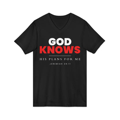 God Knows V-Neck Tee - Jeremiah 29:11 Faith Graphic Tee