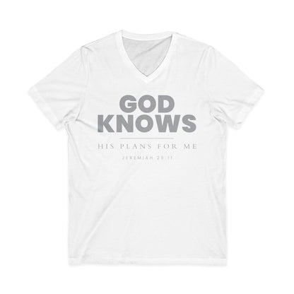 God Knows V-Neck Tee - Jeremiah 29:11 Faith Graphic Tee | Pure Print Edition