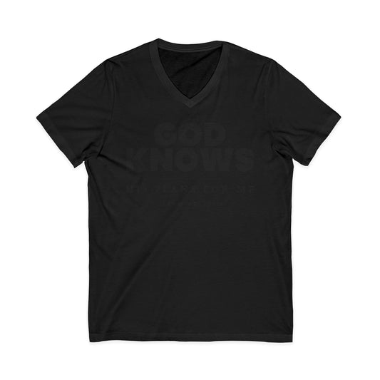 God Knows V-Neck Tee - Jeremiah 29:11 Faith Graphic Tee | Monochromatic Edition