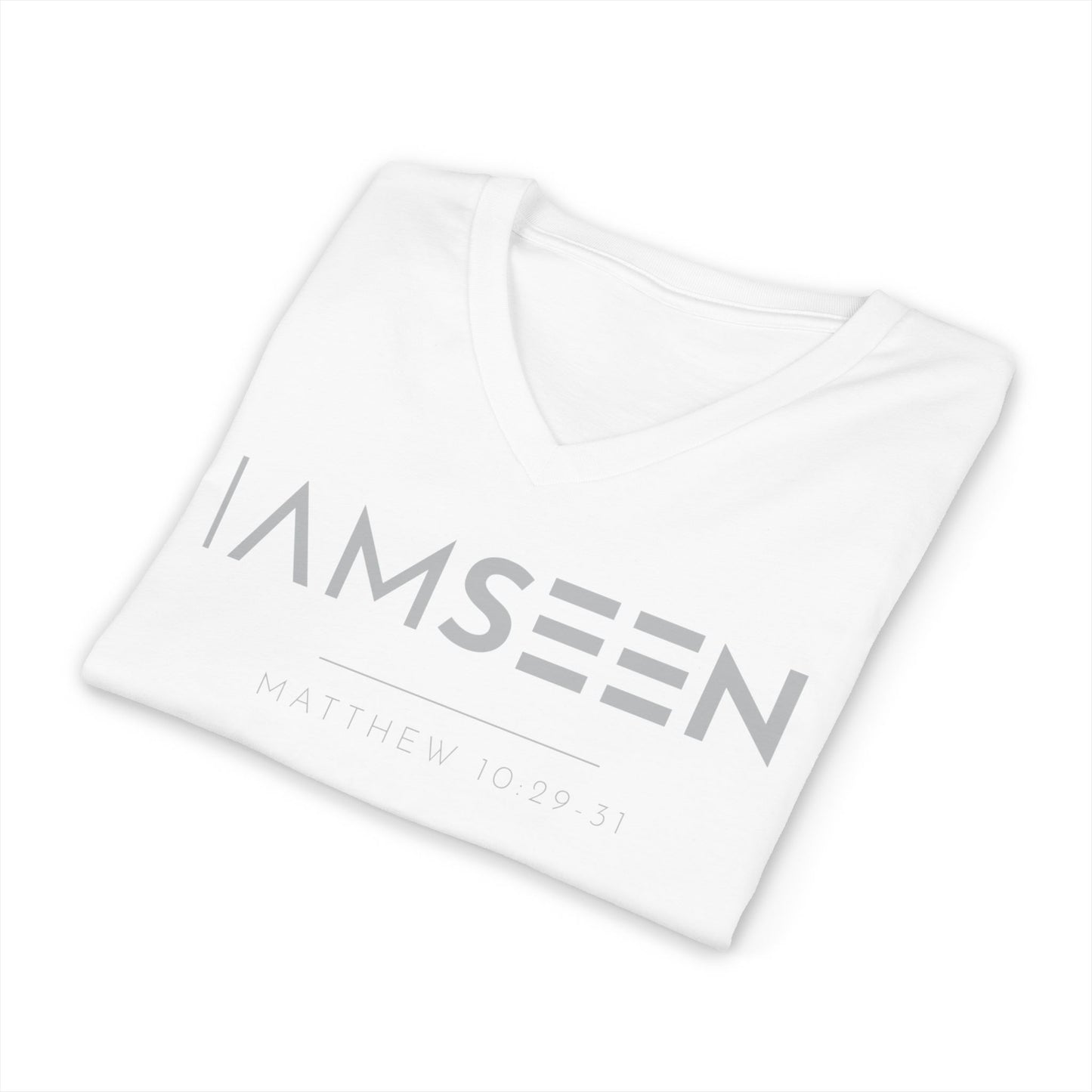 I Am Seen V-Neck Tee - Matthew 10:29-31 Faith Graphic Tee | Pure Print Edition