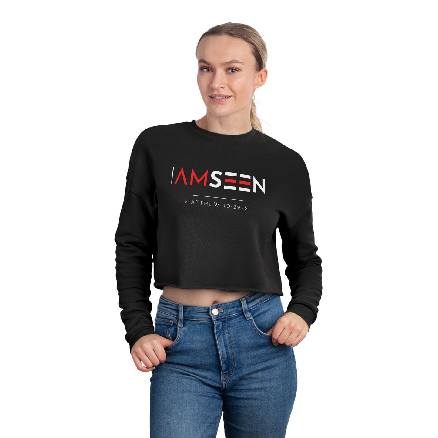I Am Seen Cropped Sweatshirt - Matthew 10:29-31 Faith Graphic