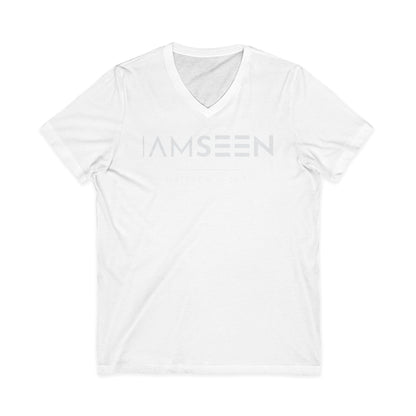 I Am Seen V-Neck Tee - Matthew 10:29-31 Faith Graphic Tee | Monochromatic Edition