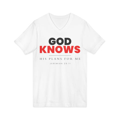 God Knows V-Neck Tee - Jeremiah 29:11 Faith Graphic Tee