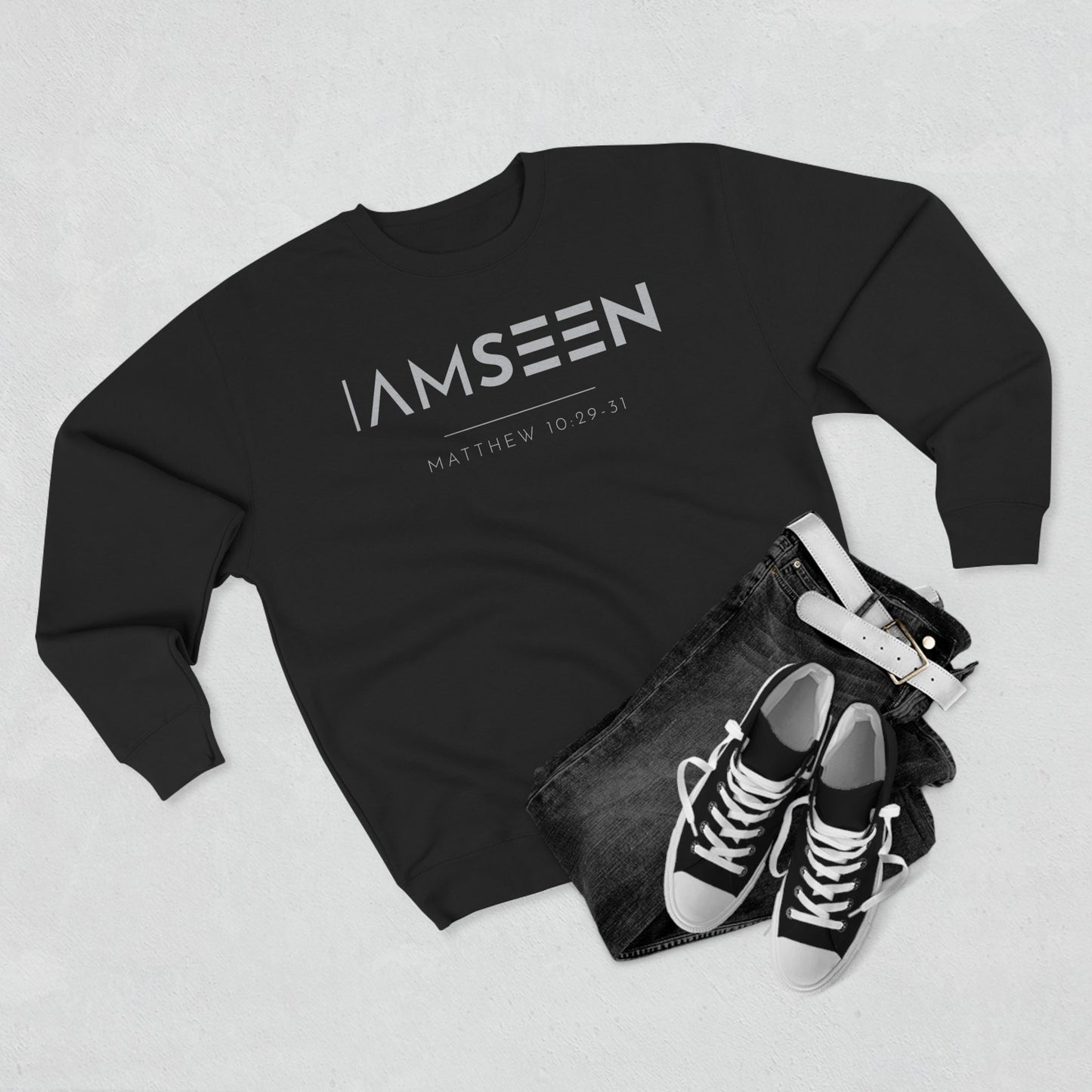 I Am Seen Crewneck Sweatshirt - Matthew 10:29-31 Christian Fleece | Pure Print Edition