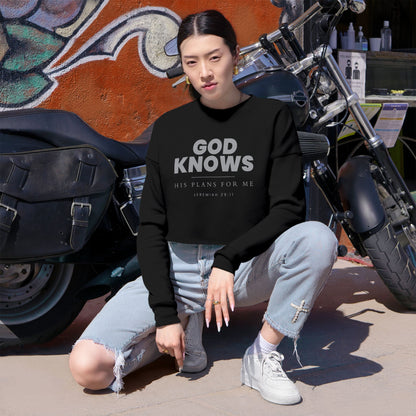 God Knows Cropped Sweatshirt - Jeremiah 29:11 Faith Graphic | Pure Print Edition