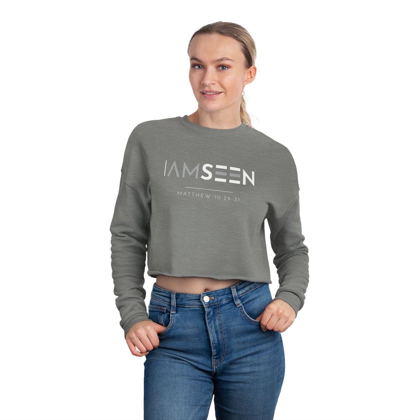 I Am Seen Cropped Sweatshirt - Matthew 10:29-31 Faith Graphic | Contrast Edition