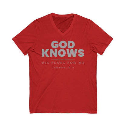 God Knows V-Neck Tee - Jeremiah 29:11 Faith Graphic Tee | Pure Print Edition