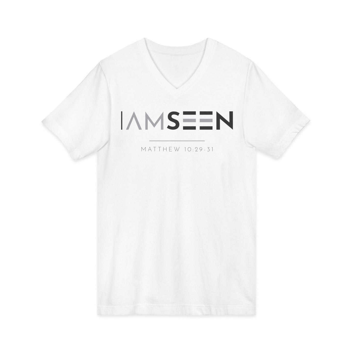 I Am Seen V-Neck Tee - Matthew 10:29-31 Faith Graphic Tee | Contrast Edition
