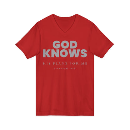 God Knows V-Neck Tee - Jeremiah 29:11 Faith Graphic Tee | Pure Print Edition