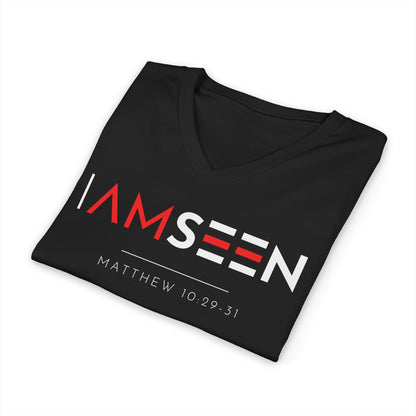 I Am Seen V-Neck Tee - Matthew 10:29-31 Faith Graphic Tee