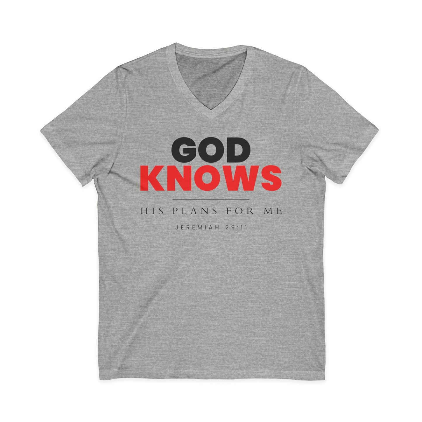 God Knows V-Neck Tee - Jeremiah 29:11 Faith Graphic Tee