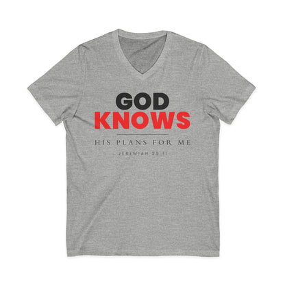 God Knows V-Neck Tee - Jeremiah 29:11 Faith Graphic Tee