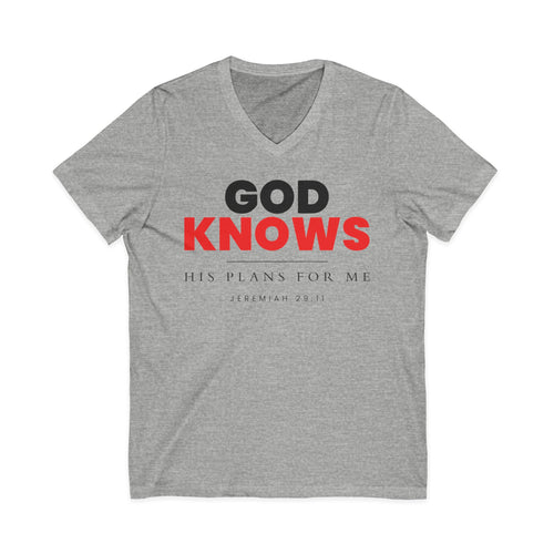 God Knows V-Neck Tee - Jeremiah 29:11 Faith Graphic Tee