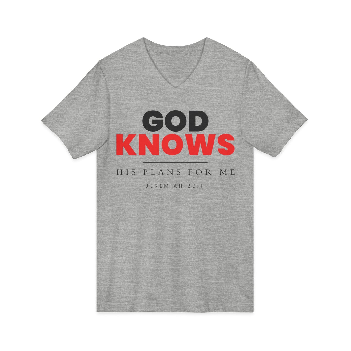 God Knows V-Neck Tee - Jeremiah 29:11 Faith Graphic Tee