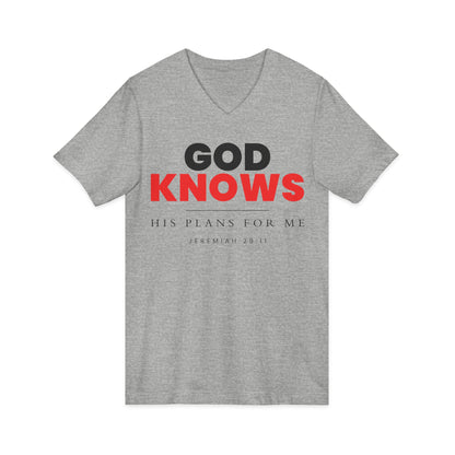 God Knows V-Neck Tee - Jeremiah 29:11 Faith Graphic Tee