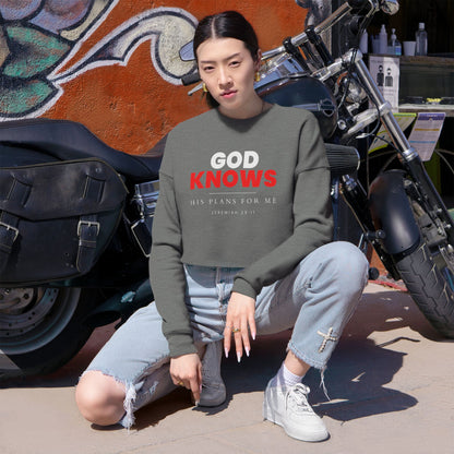 God Knows Cropped Sweatshirt - Jeremiah 29:11 Faith Graphic