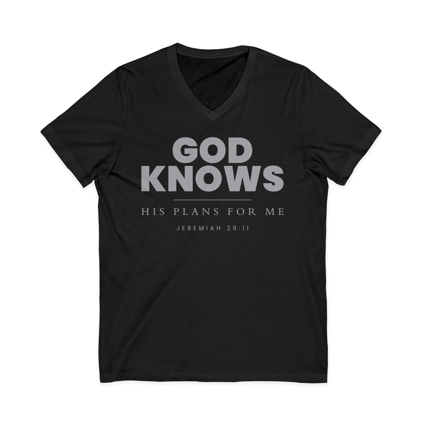 God Knows V-Neck Tee - Jeremiah 29:11 Faith Graphic Tee | Pure Print Edition