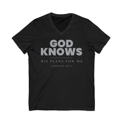 God Knows V-Neck Tee - Jeremiah 29:11 Faith Graphic Tee | Pure Print Edition