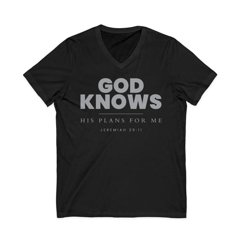 God Knows V-Neck Tee - Jeremiah 29:11 Faith Graphic Tee | Pure Print Edition