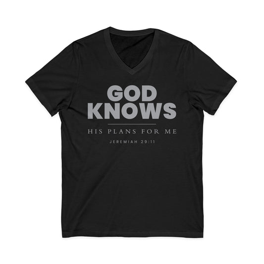 God Knows V-Neck Tee - Jeremiah 29:11 Faith Graphic Tee | Pure Print Edition