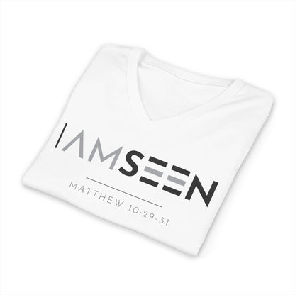 I Am Seen V-Neck Tee - Matthew 10:29-31 Faith Graphic Tee | Contrast Edition