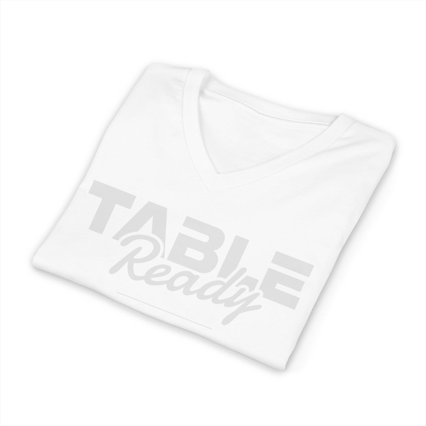 Table Ready V-Neck Tee - Psalm 23:5 Faith Graphic Tee | Monochromatic Edition