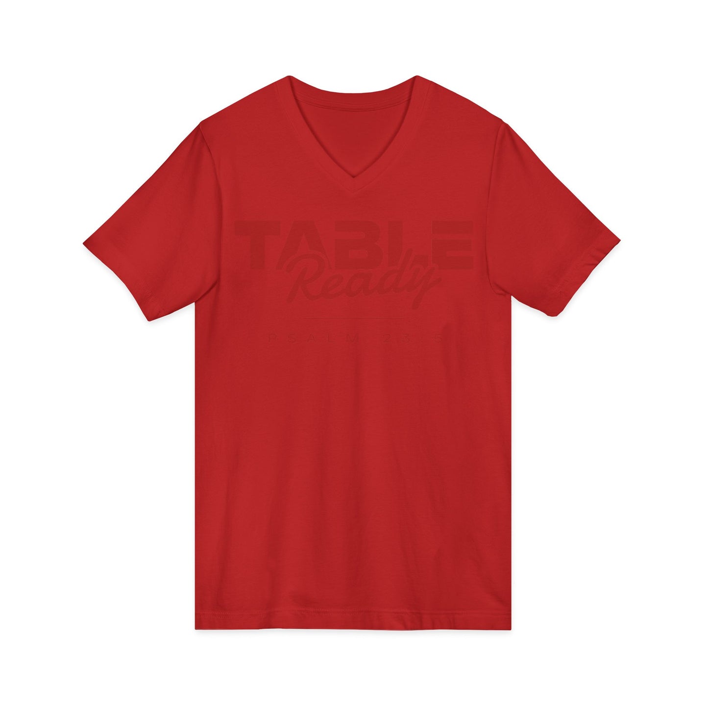 Table Ready V-Neck Tee - Psalm 23:5 Faith Graphic Tee | Monochromatic Edition