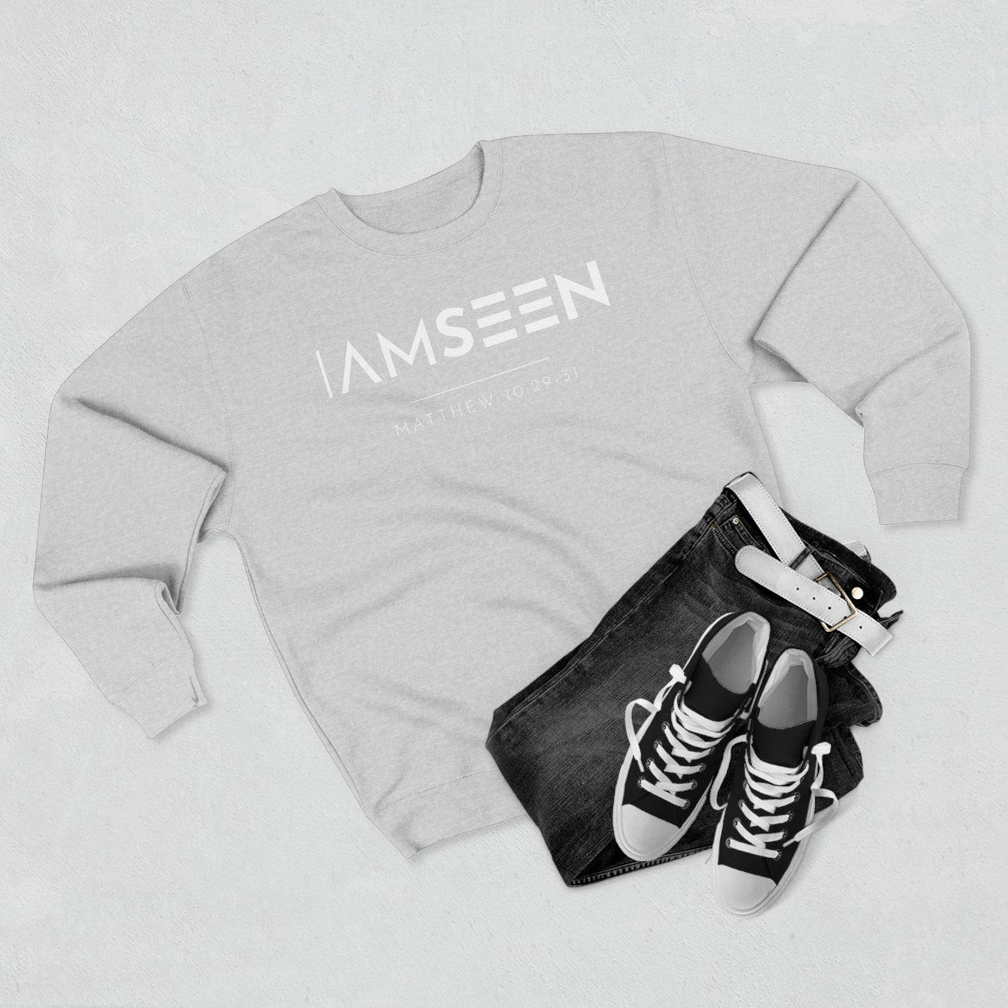 I Am Seen Crewneck Sweatshirt - Matthew 10:29-31 Christian Fleece | Pure Print Edition