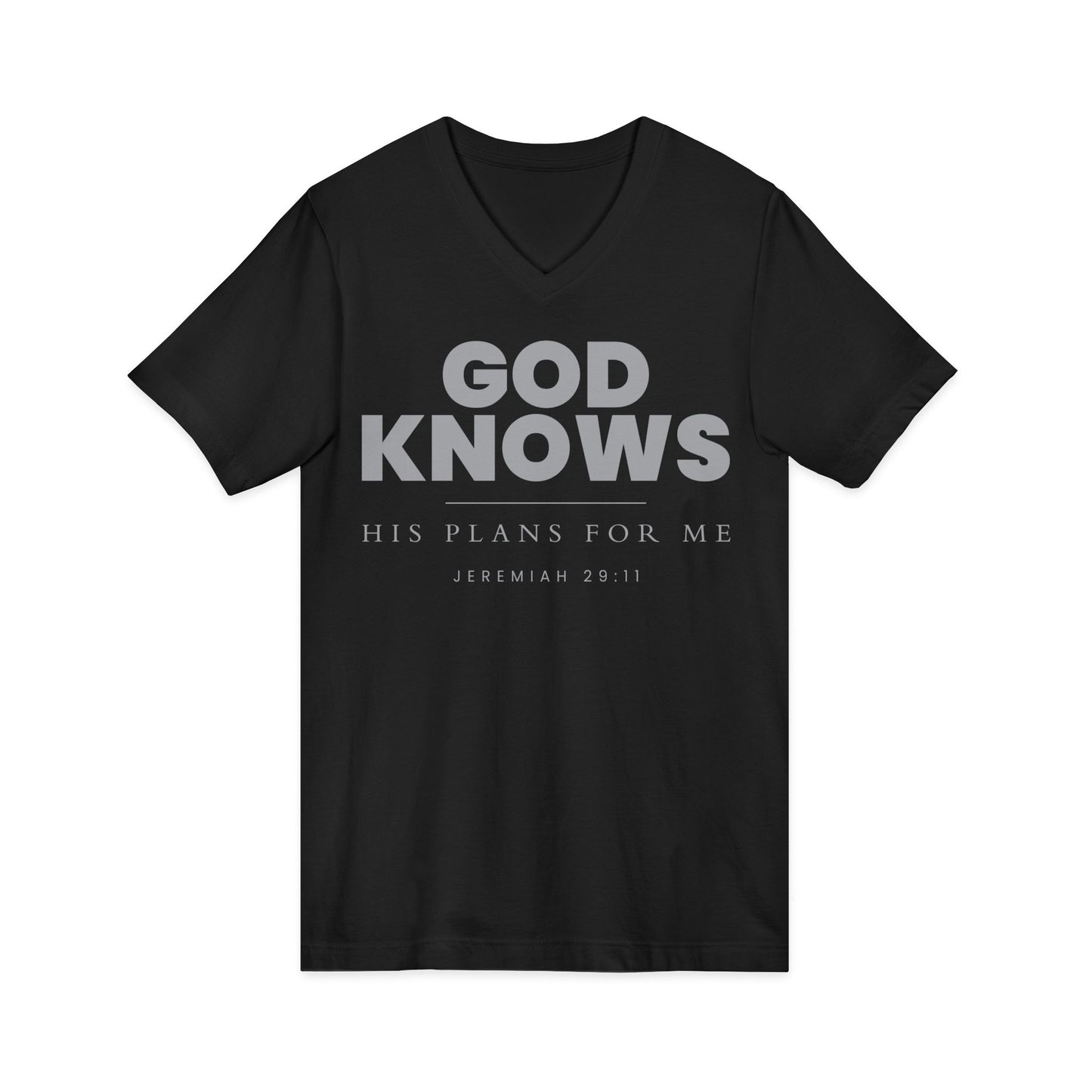 God Knows V-Neck Tee - Jeremiah 29:11 Faith Graphic Tee | Pure Print Edition