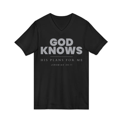 God Knows V-Neck Tee - Jeremiah 29:11 Faith Graphic Tee | Pure Print Edition