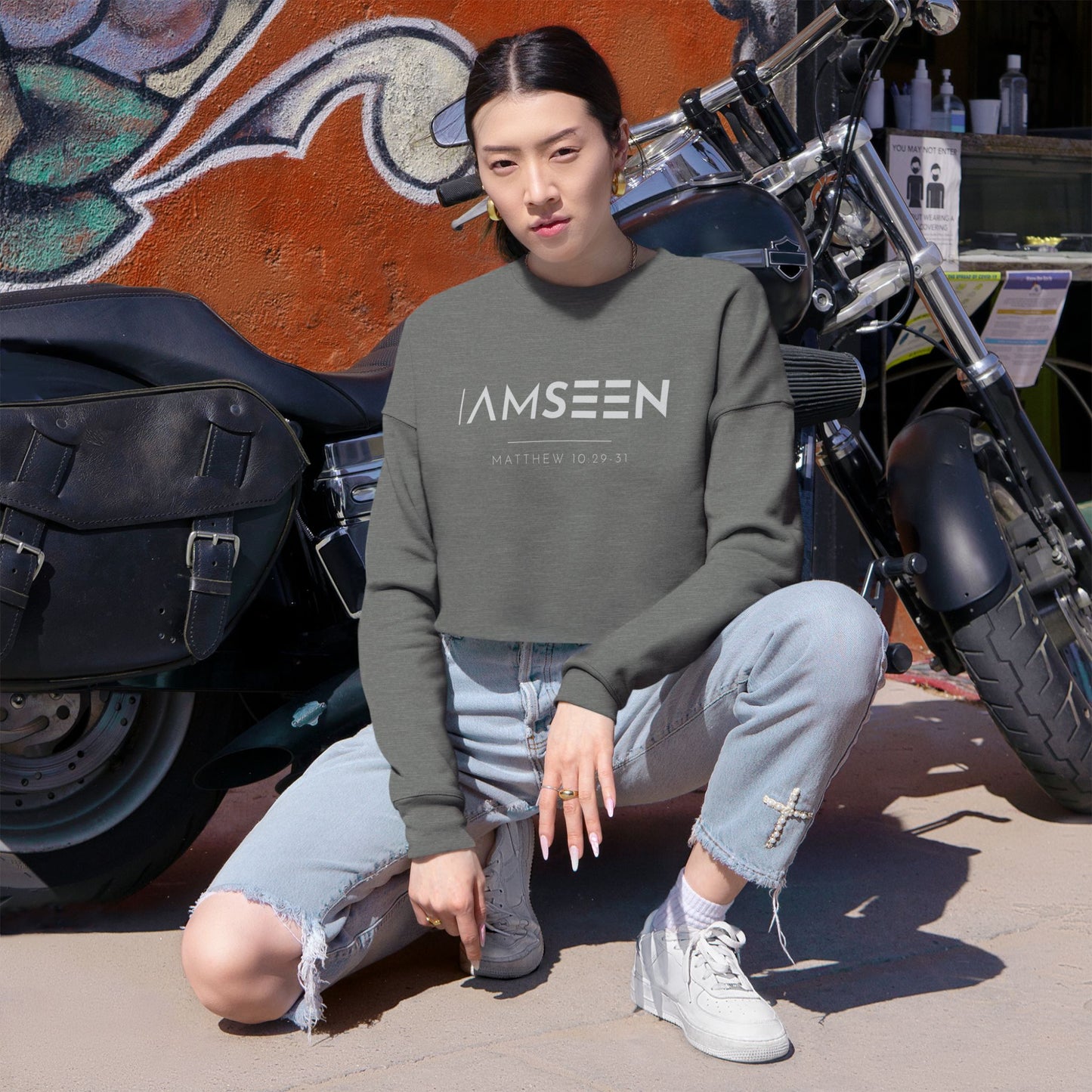 I Am Seen Cropped Sweatshirt - Matthew 10:29-31 Faith Graphic | Pure Print Edition