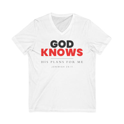 God Knows V-Neck Tee - Jeremiah 29:11 Faith Graphic Tee