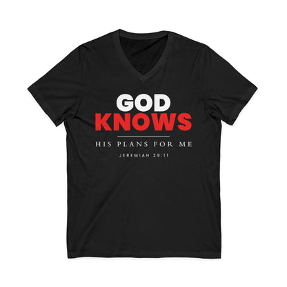 God Knows V-Neck Tee - Jeremiah 29:11 Faith Graphic Tee