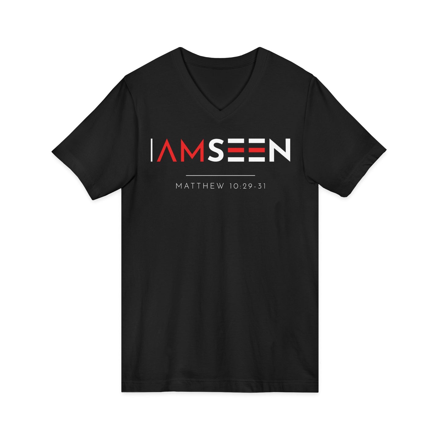 I Am Seen V-Neck Tee - Matthew 10:29-31 Faith Graphic Tee