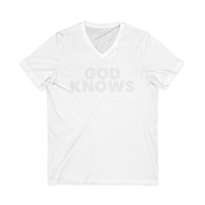 God Knows V-Neck Tee - Jeremiah 29:11 Faith Graphic Tee | Monochromatic Edition