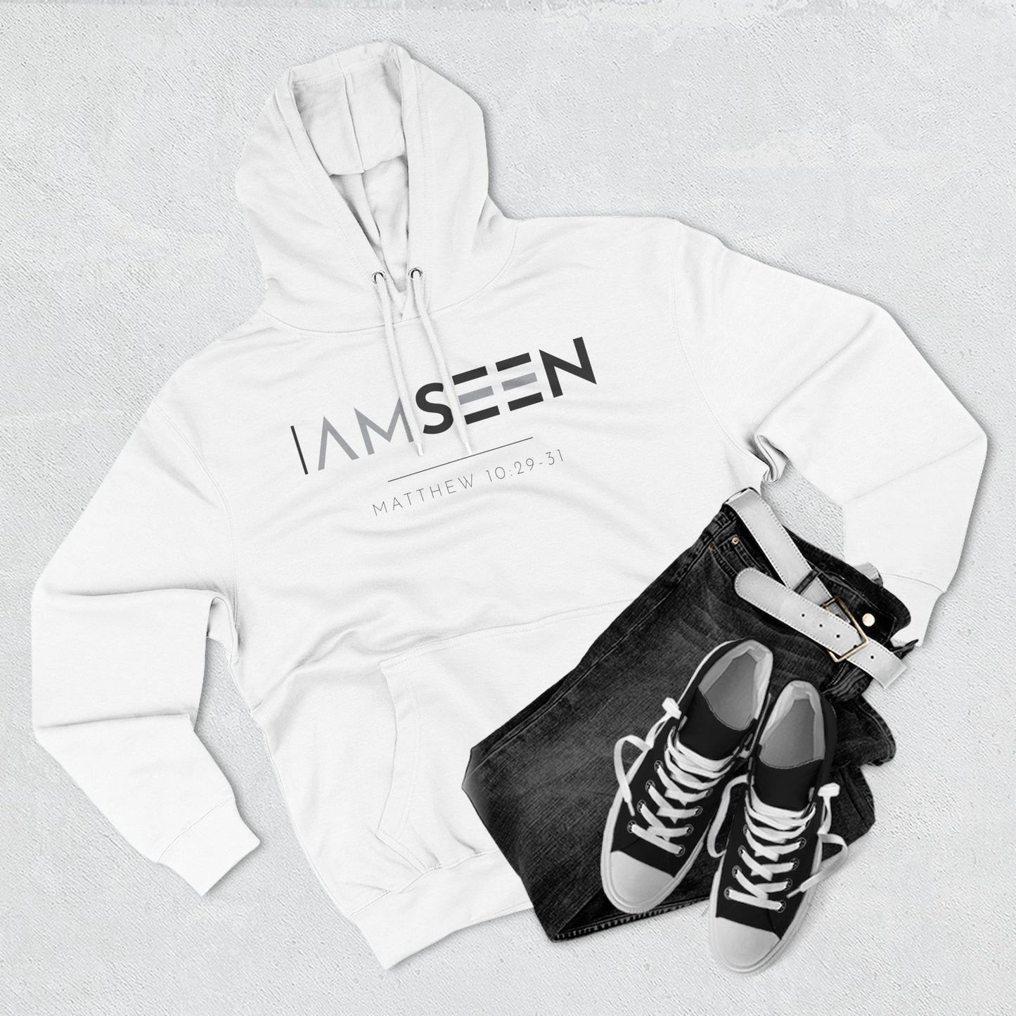 I Am Seen Pullover Hoodie - Matthew 10:29-31 Christian Sweatshirt | Contrast Edition