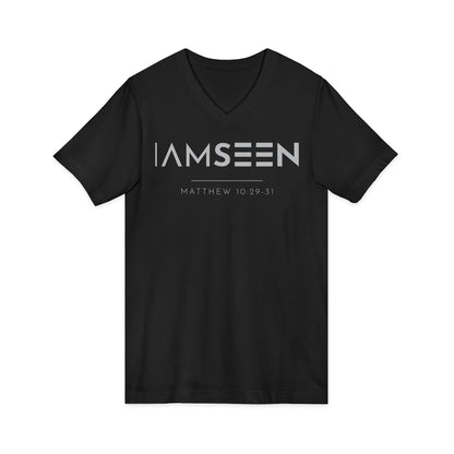 I Am Seen V-Neck Tee - Matthew 10:29-31 Faith Graphic Tee | Pure Print Edition