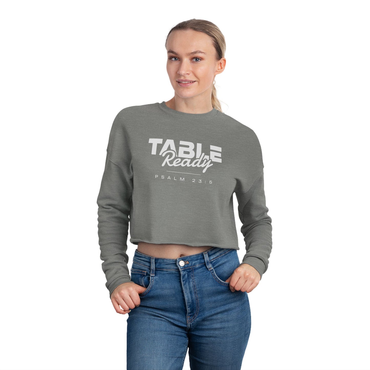 Table Ready Cropped Sweatshirt - Psalm 23:5 Faith Graphic | Pure Print Edition