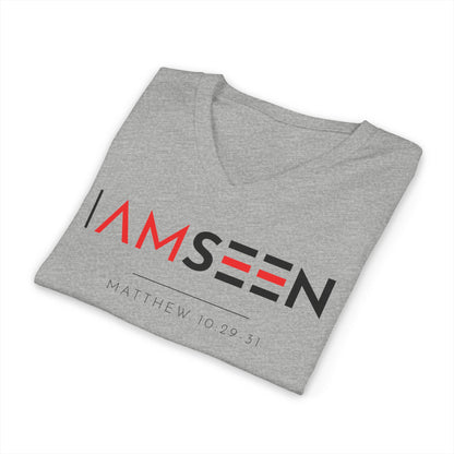 I Am Seen V-Neck Tee - Matthew 10:29-31 Faith Graphic Tee