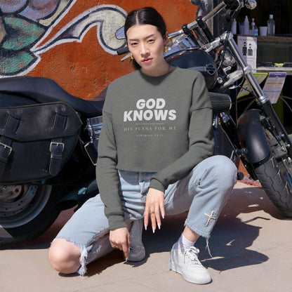 God Knows Cropped Sweatshirt - Jeremiah 29:11 Faith Graphic | Pure Print Edition