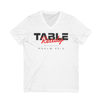 Table Ready V-Neck Tee - Psalm 23:5 Faith Graphic Tee