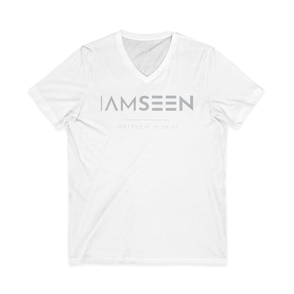 I Am Seen V-Neck Tee - Matthew 10:29-31 Faith Graphic Tee | Pure Print Edition