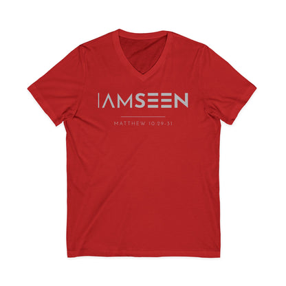 I Am Seen V-Neck Tee - Matthew 10:29-31 Faith Graphic Tee | Pure Print Edition
