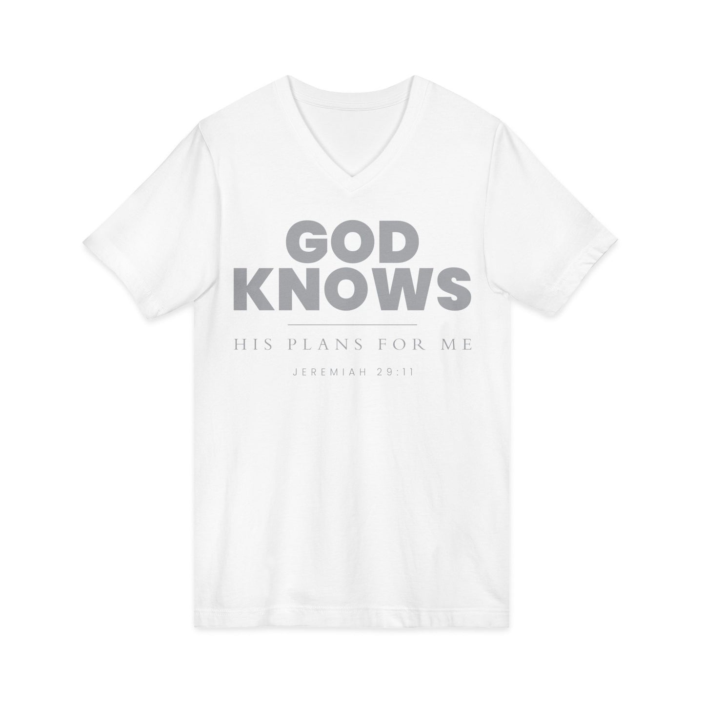 God Knows V-Neck Tee - Jeremiah 29:11 Faith Graphic Tee | Pure Print Edition