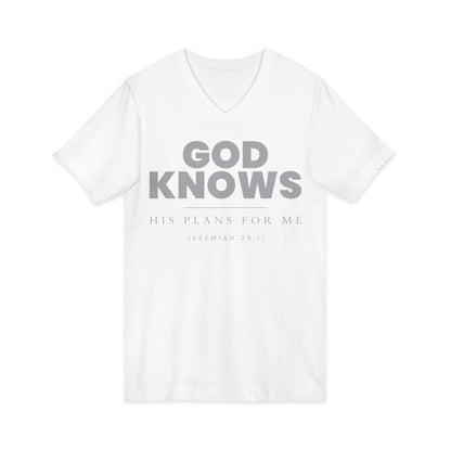 God Knows V-Neck Tee - Jeremiah 29:11 Faith Graphic Tee | Pure Print Edition