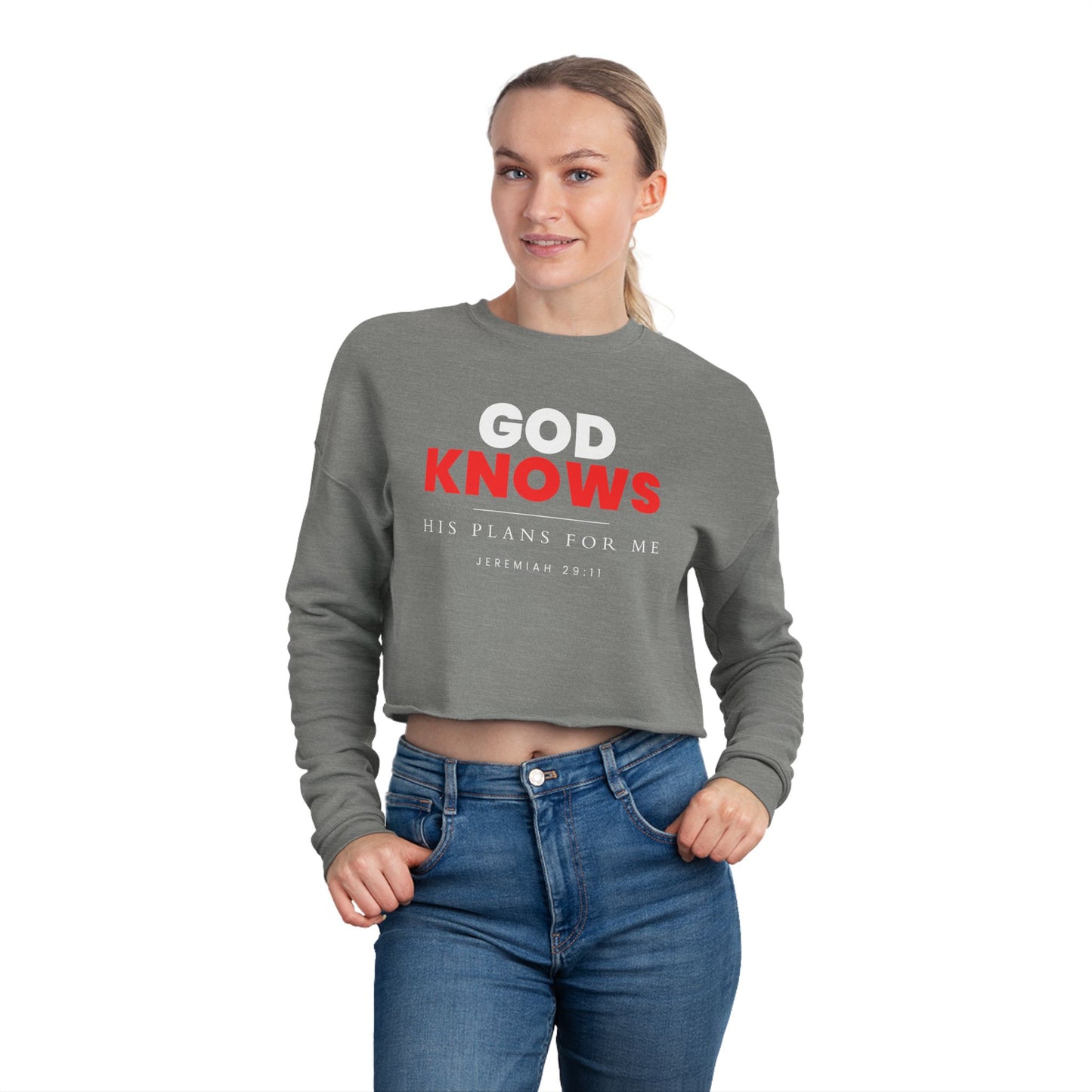 God Knows Cropped Sweatshirt - Jeremiah 29:11 Faith Graphic