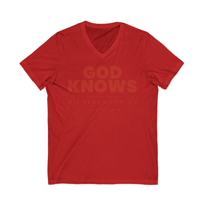 God Knows V-Neck Tee - Jeremiah 29:11 Faith Graphic Tee | Monochromatic Edition