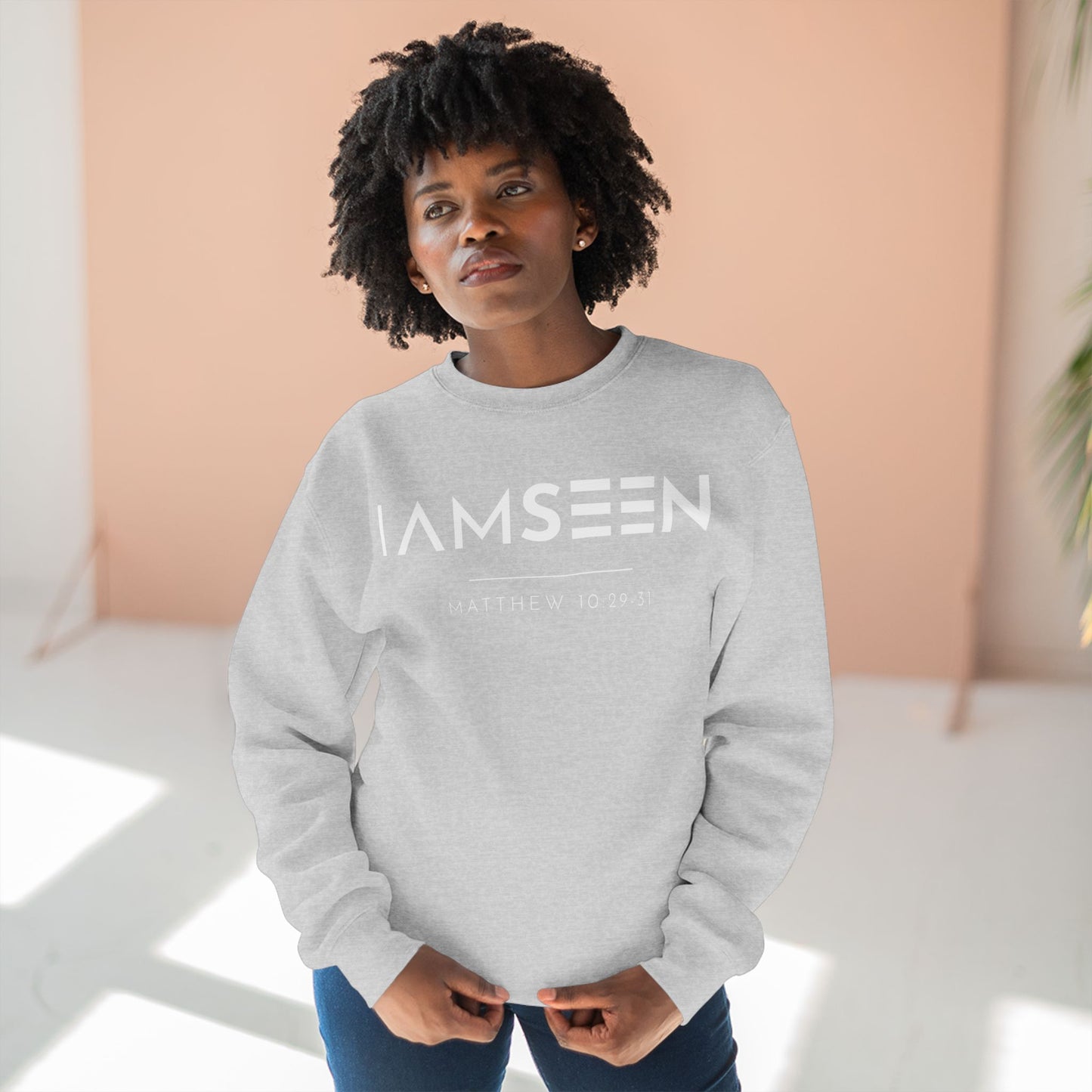 I Am Seen Crewneck Sweatshirt - Matthew 10:29-31 Christian Fleece | Pure Print Edition